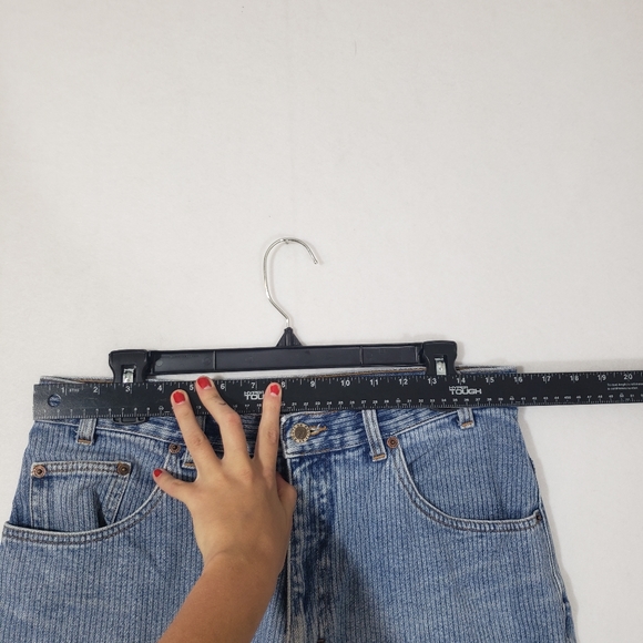 ROUTE 66 CUTOFF Shorts DENIM PINSTRIPE SHORTS HIGH RISE 32 frayed hem - Picture 6 of 8